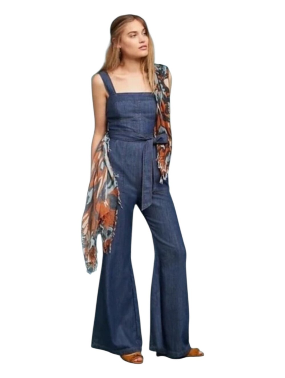 Anthropologie ett:twa Denim Chambray Wide Leg Jumpsuit Size 4